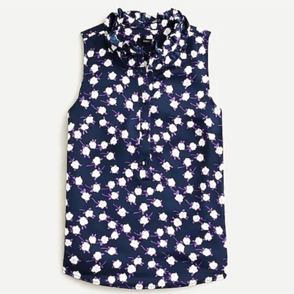 J. Crew Ruffleneck Sleeveless Peony Printed Top - Picture 1 of 13